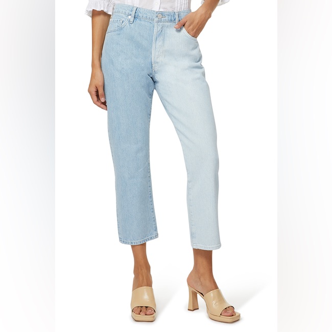 Nwt Frame Le Slouch Crop Low Rise Straight Splitscreen Two-Tone Denim Jeans